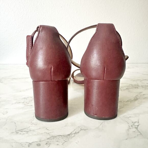 Tory Burch Cecile Maroon Leather Ankle Strap‎ Block Heel Sandals women’s size 11 - Picture 7 of 14